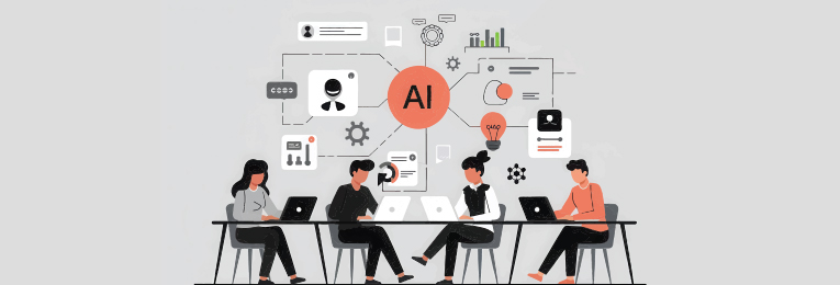 illustrative image of people seen using AI at work